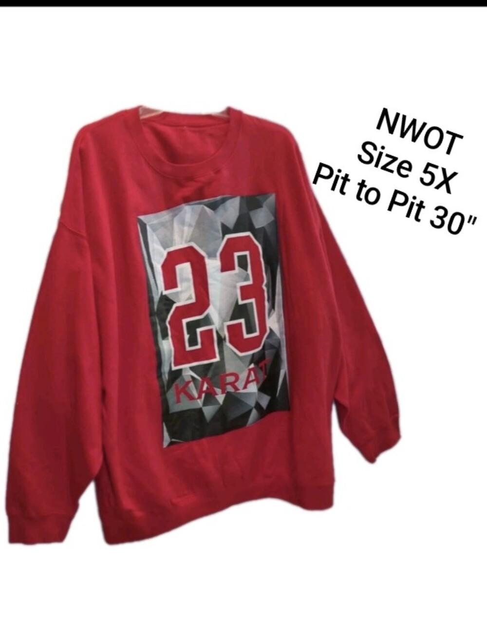 Mens Sweatshirt Big/Tall Size 5XL Red Long Sleeve 23 Karat Front Graphics  NWOT